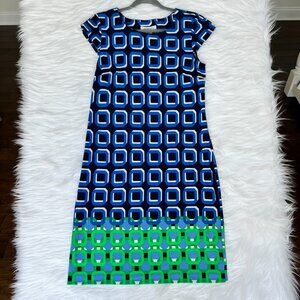 Liz Claiborne, casual dress, blue, green and white, size Medium